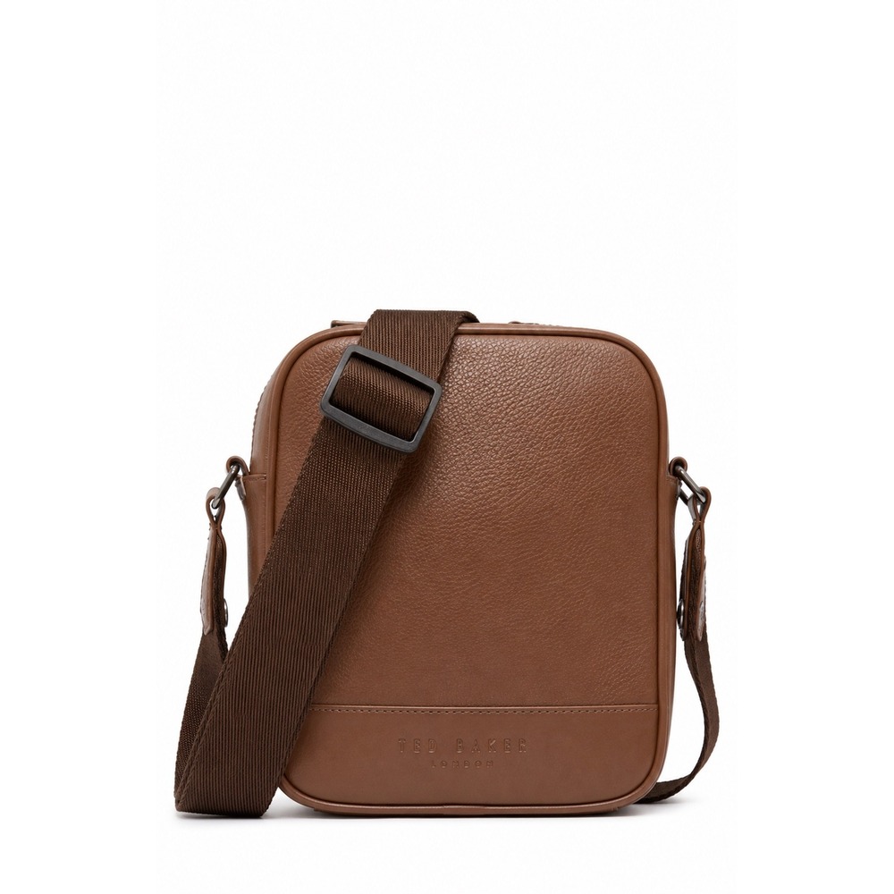 NEW Ted Baker London Brown Double Zip‎ Camera Crossbody Pebbled Leather Travel